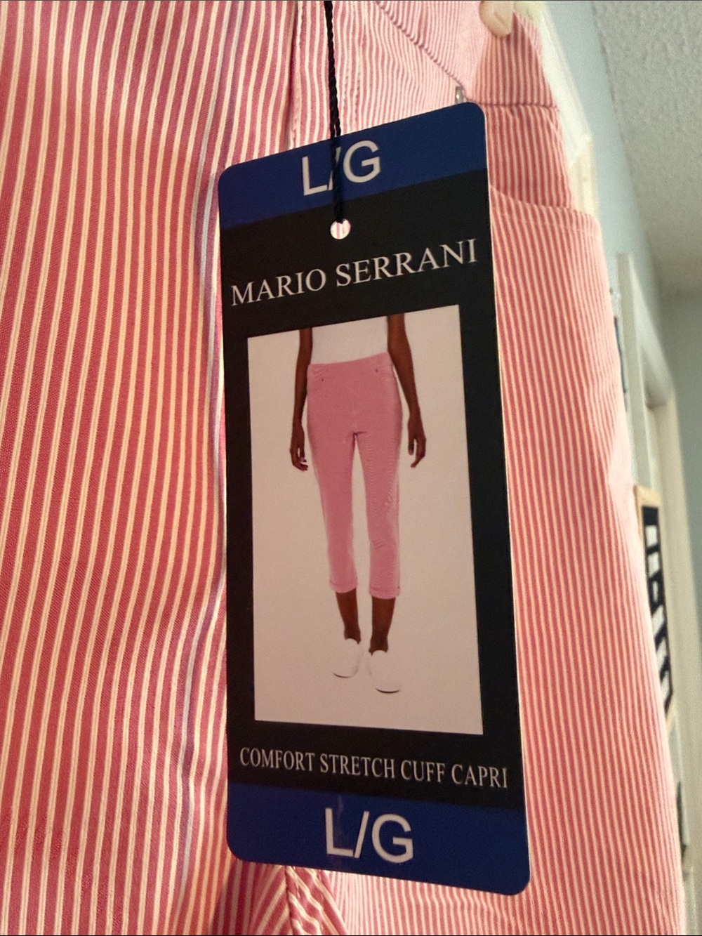 Mario Serrani Pink and White Striped Comfort Stretch Capris / NWT size L - Picture 3 of 4